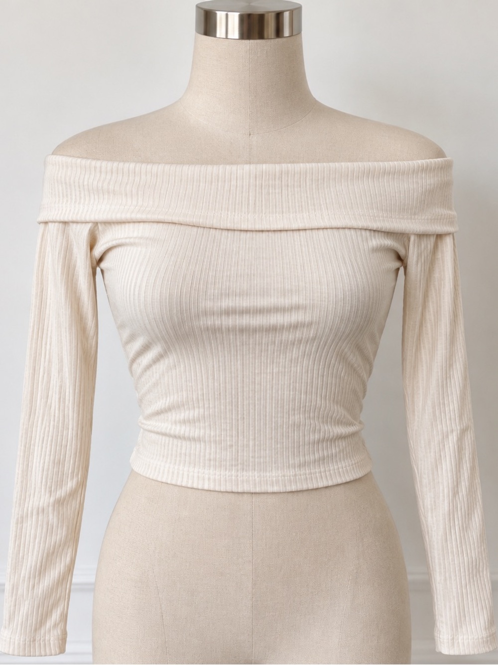 Gypsy & Jade Cream Off-the-Shoulder Ribbed Top